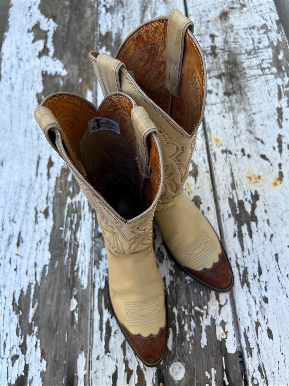 VTG Justin 1879 Cowboy Boots - Fort Worth Texas